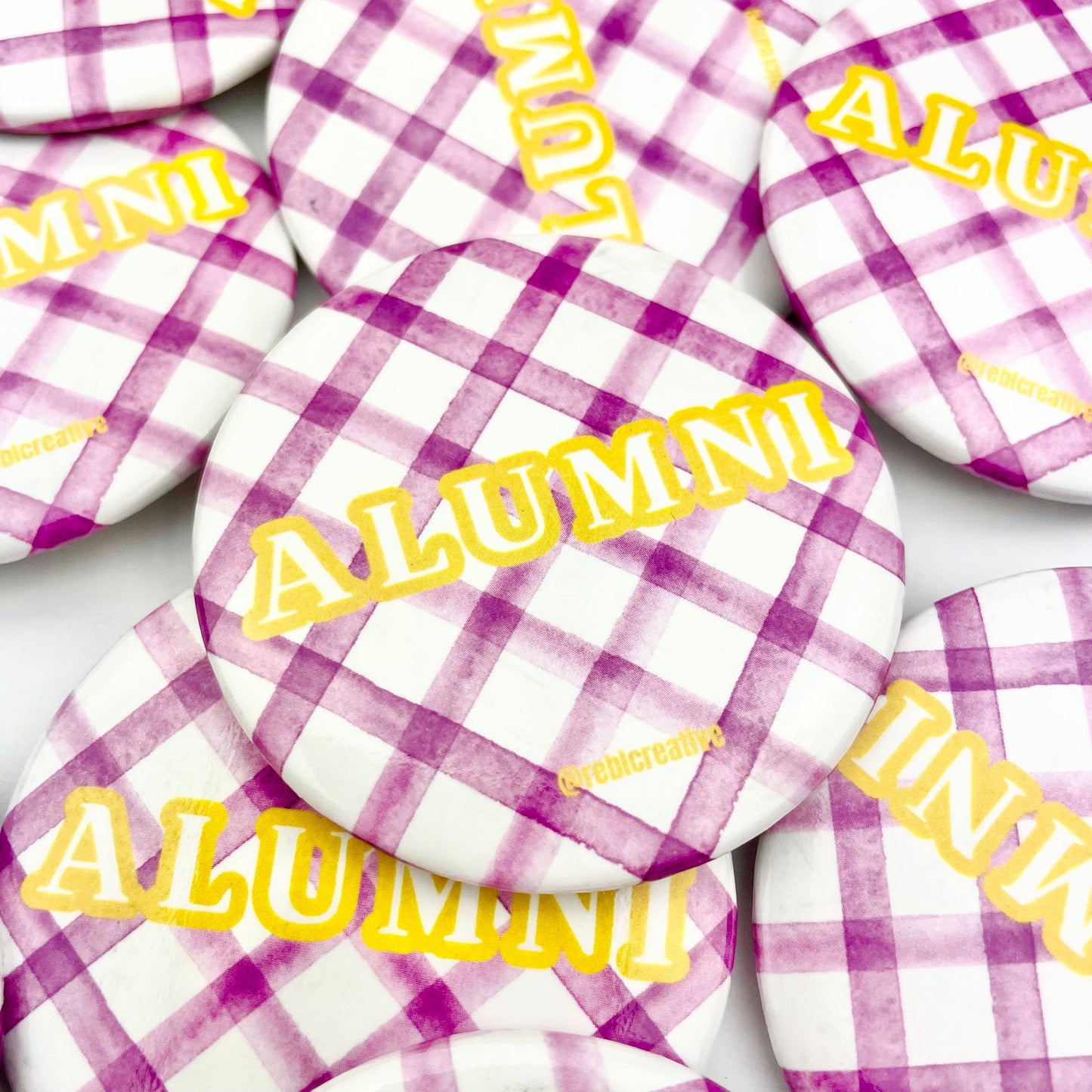 Alumni Gingham - Purple and Yellow - Game Day Button