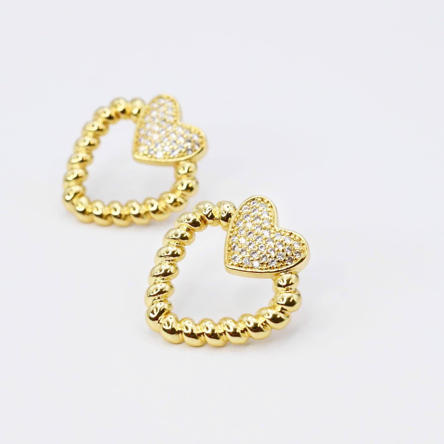 Double Hearts Gold Stud Earrings
