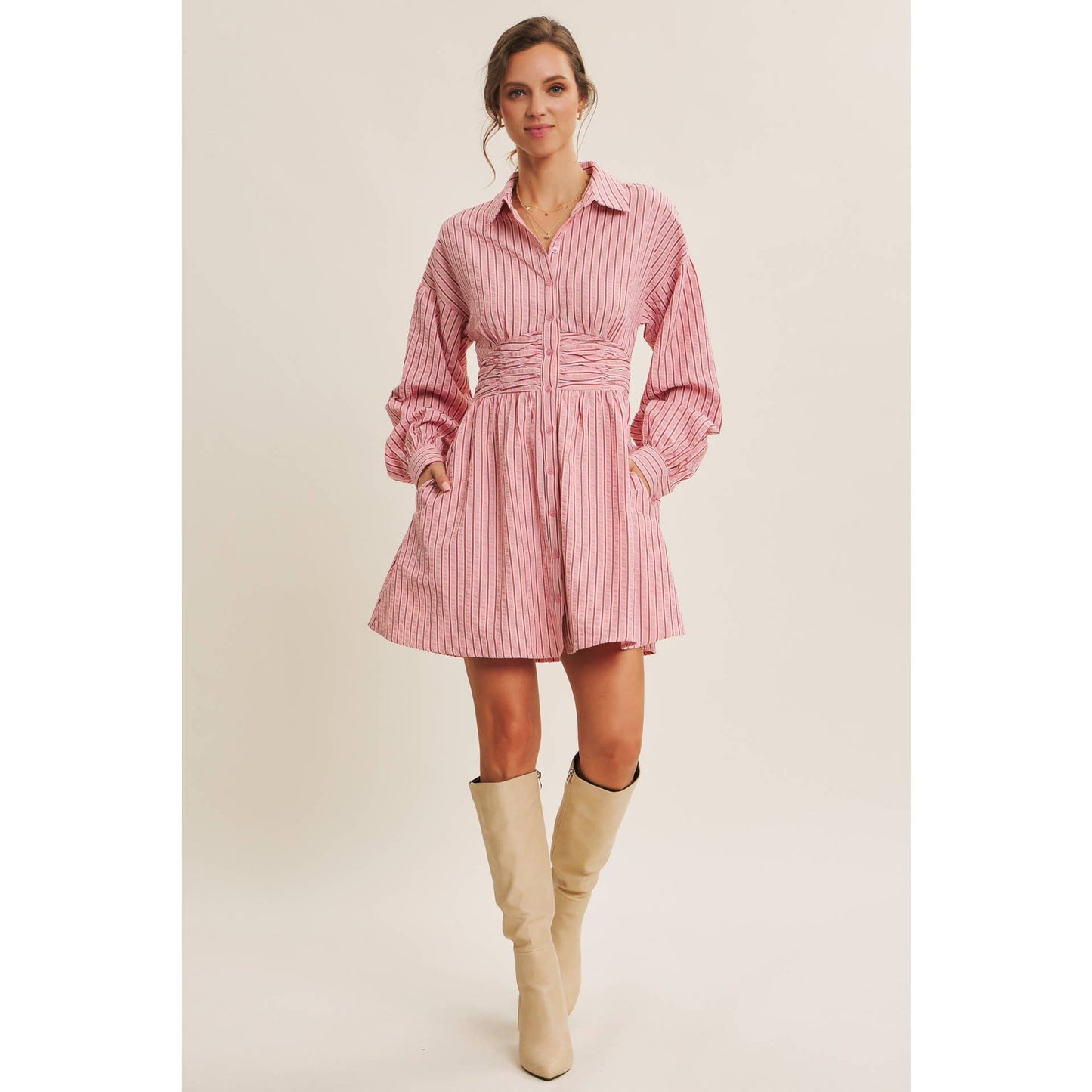 Cooler Days Strawberry Pink Stripe Dress