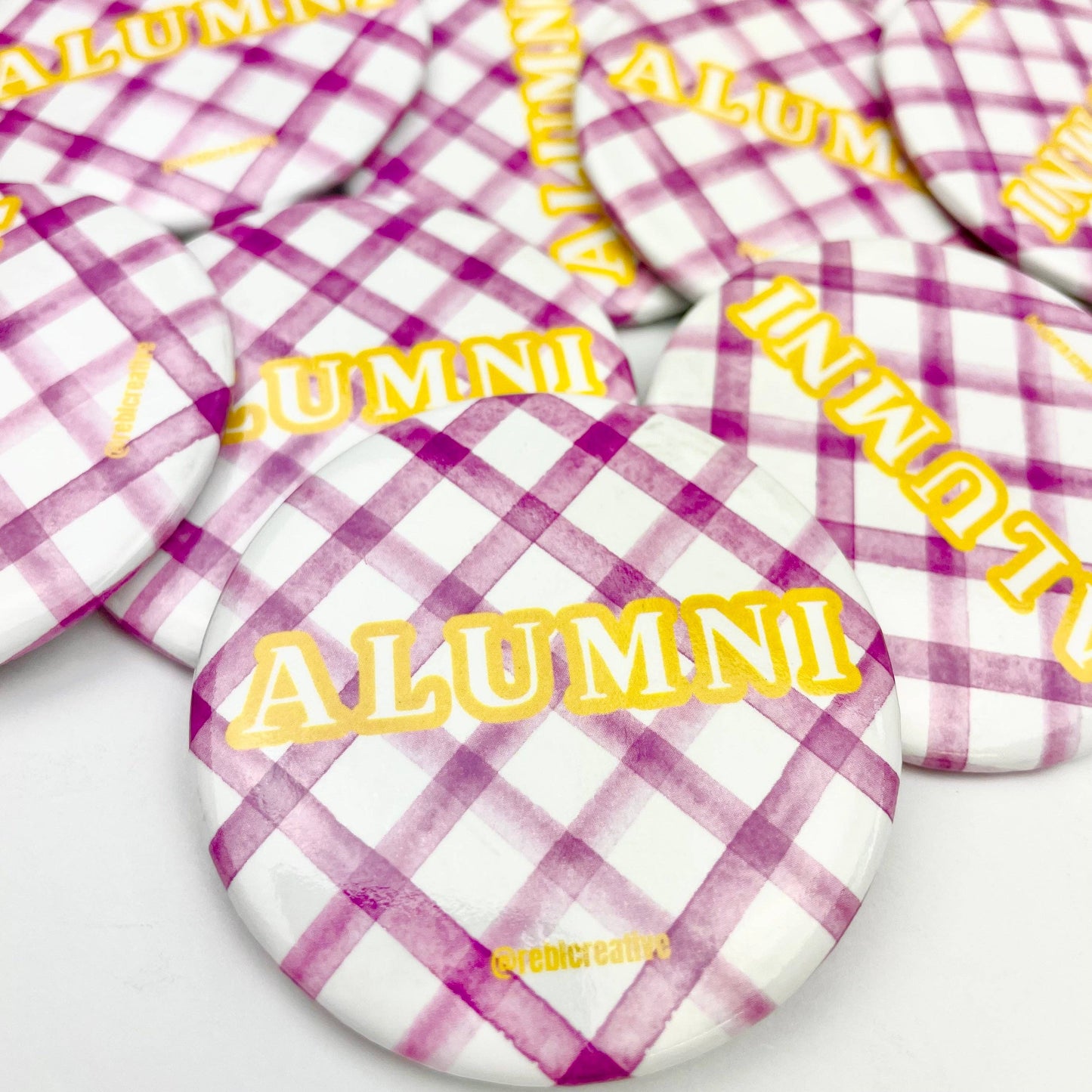 Alumni Gingham - Purple and Yellow - Game Day Button