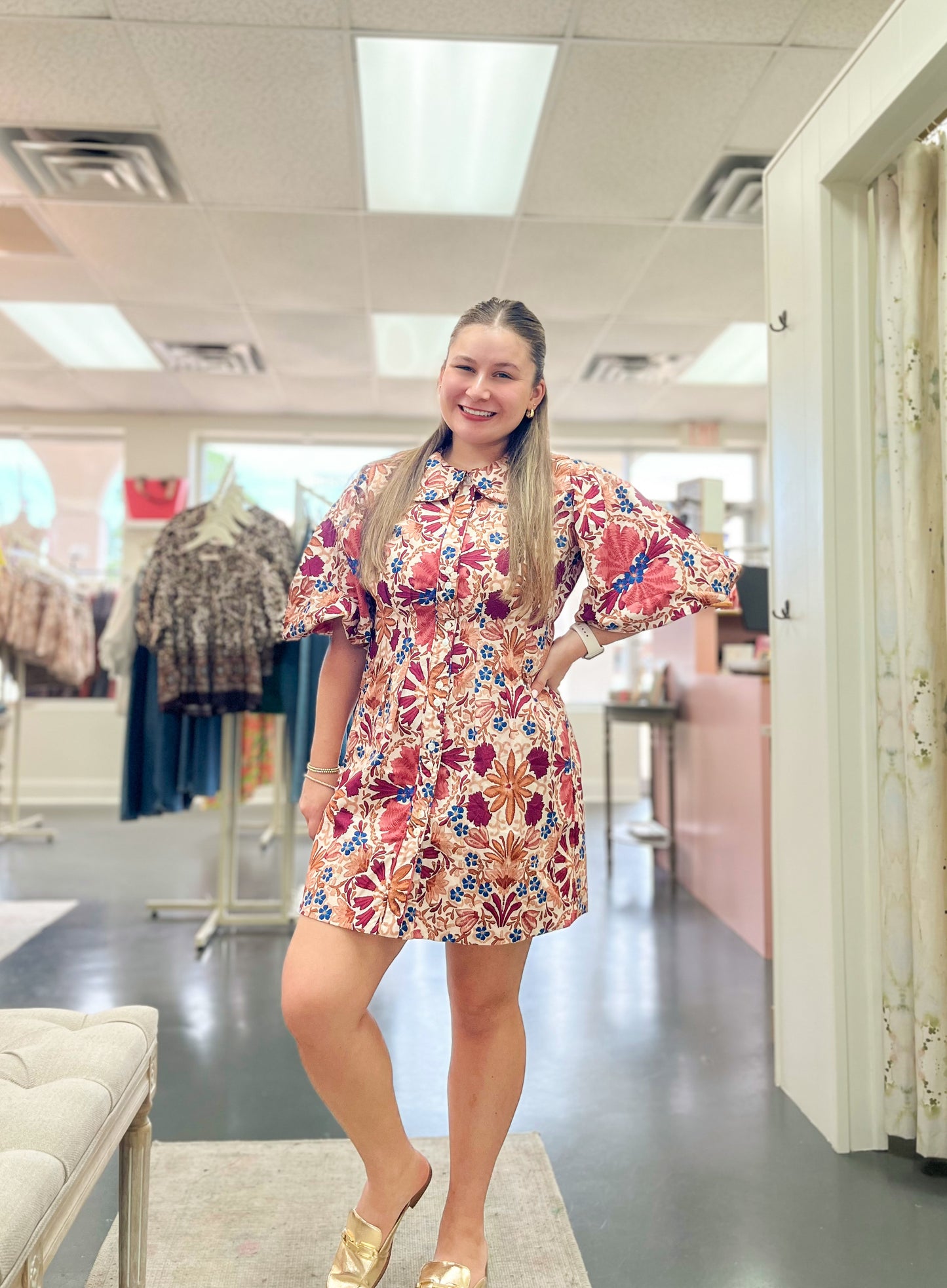 Ruby Floral Print Cotton Shift Dress