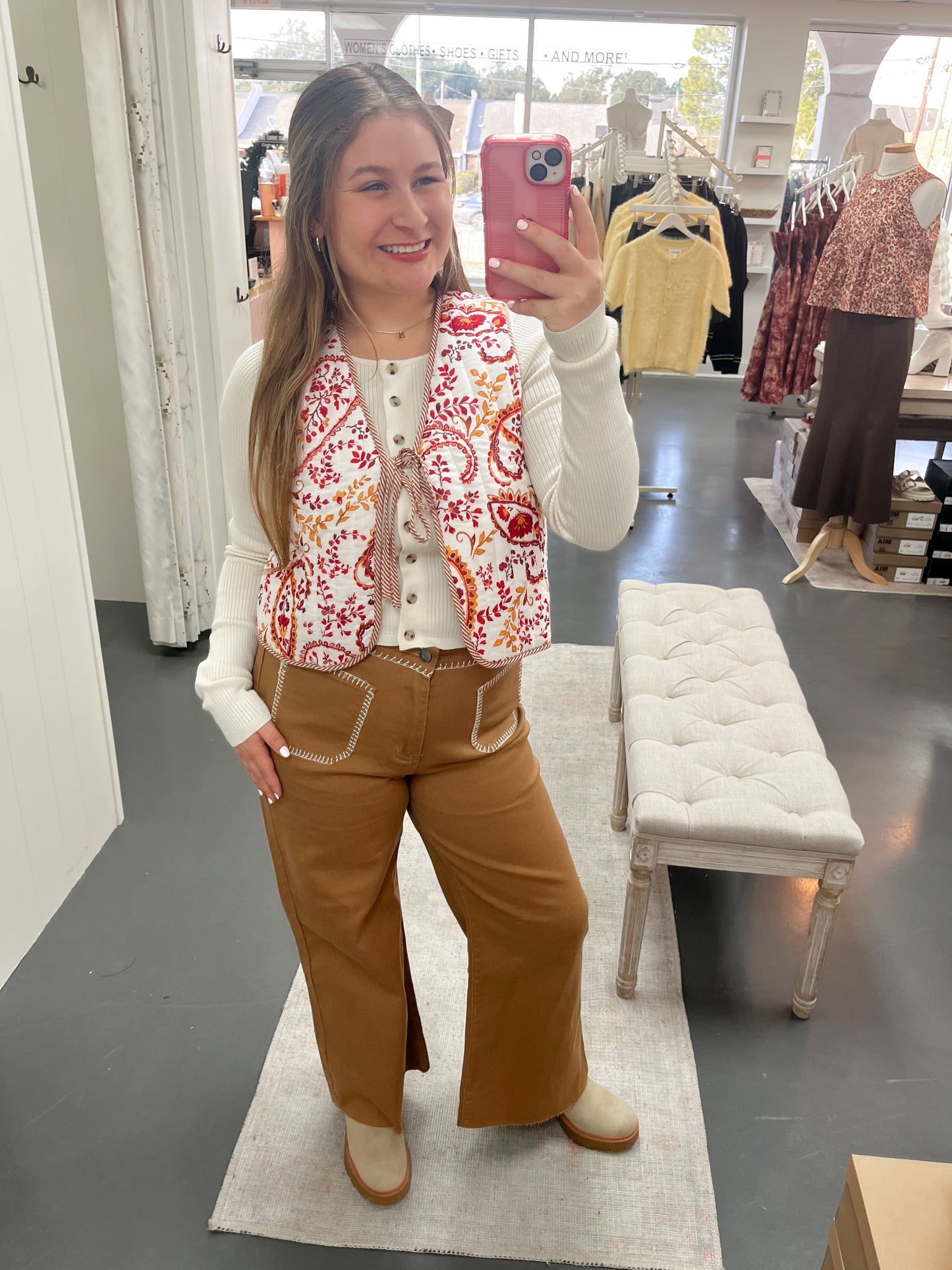 Stitch Detail Brown Denim Pants