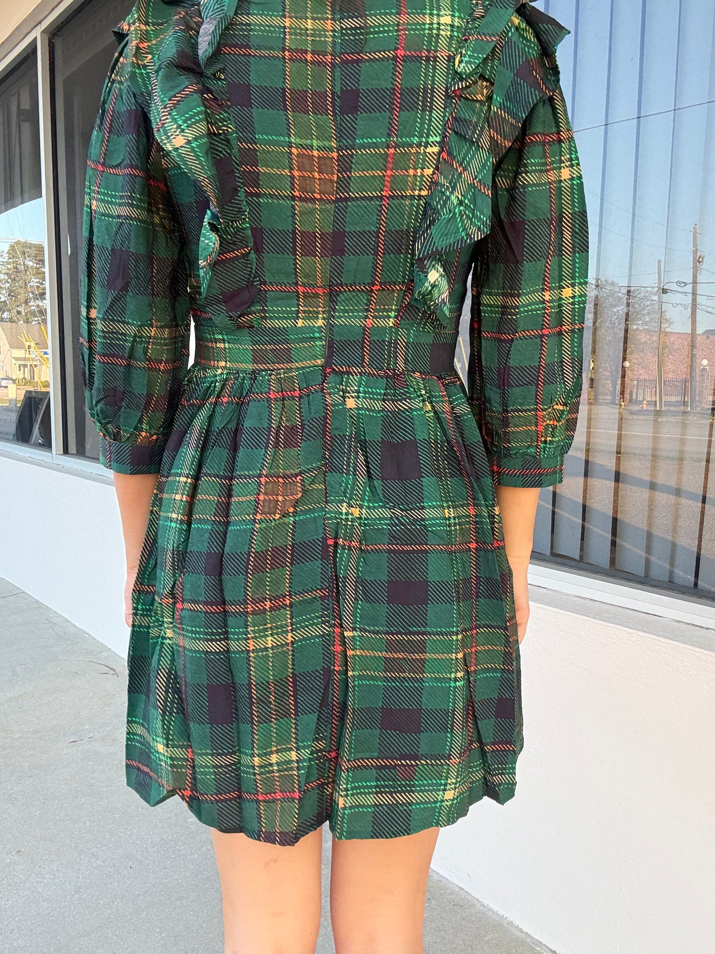 Green Plaid Ruffle Dress