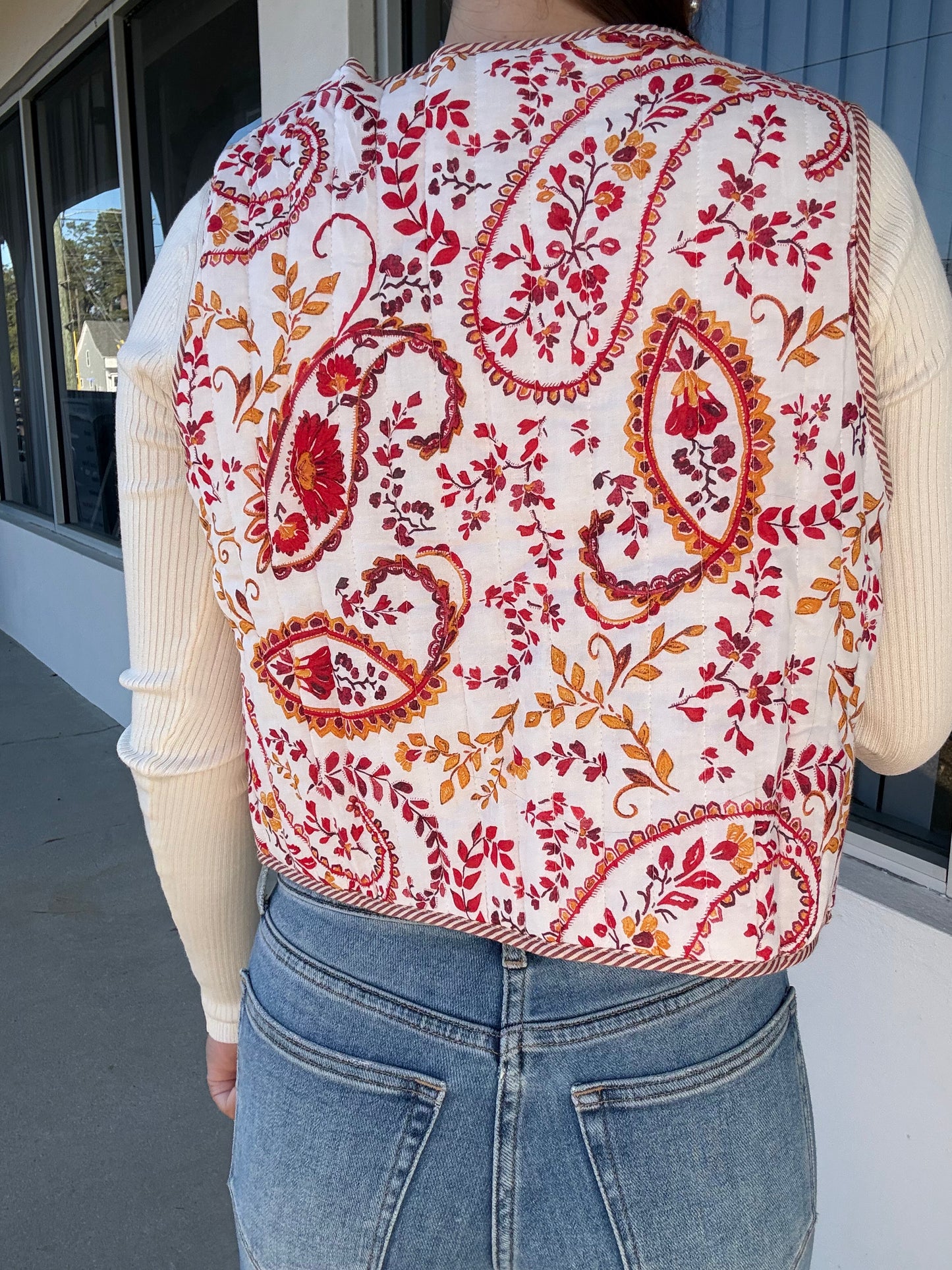 Red Paisley Print Festive Vest