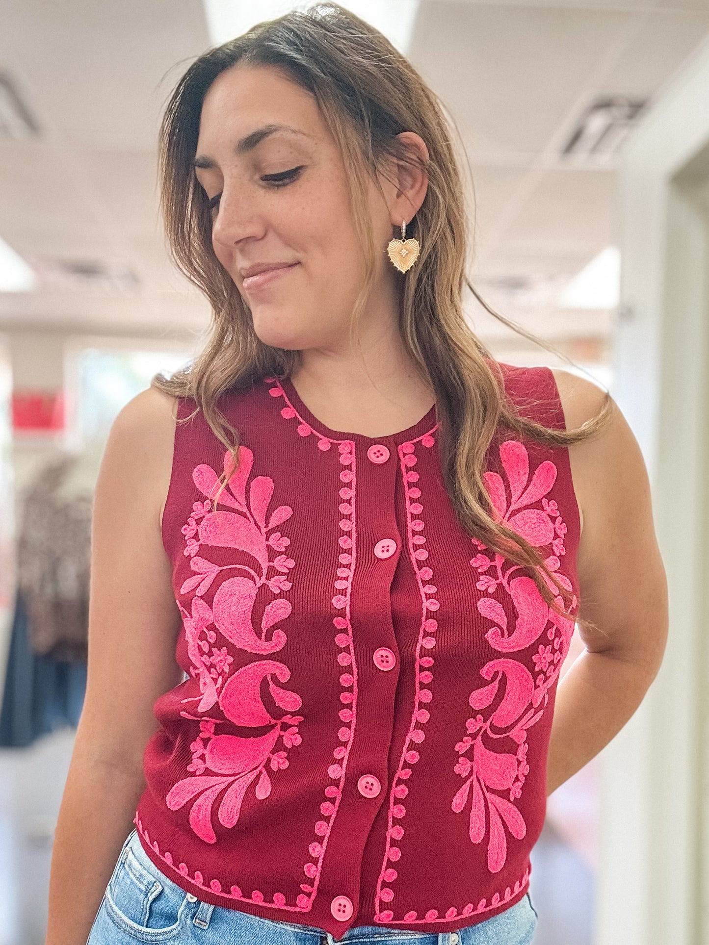Berry Embroidered Vest Top