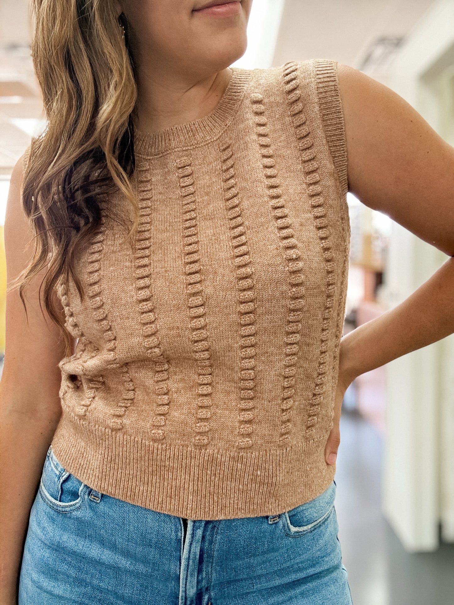 Camel Cutie Textured Sweater Vest