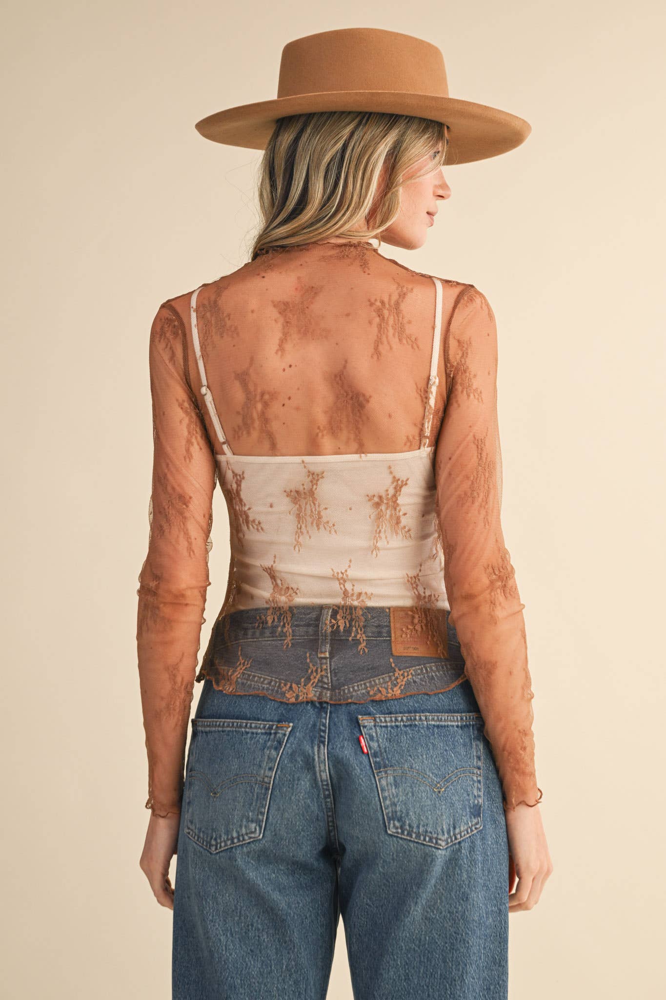 Amber Sheer Lace Long Sleeve Top