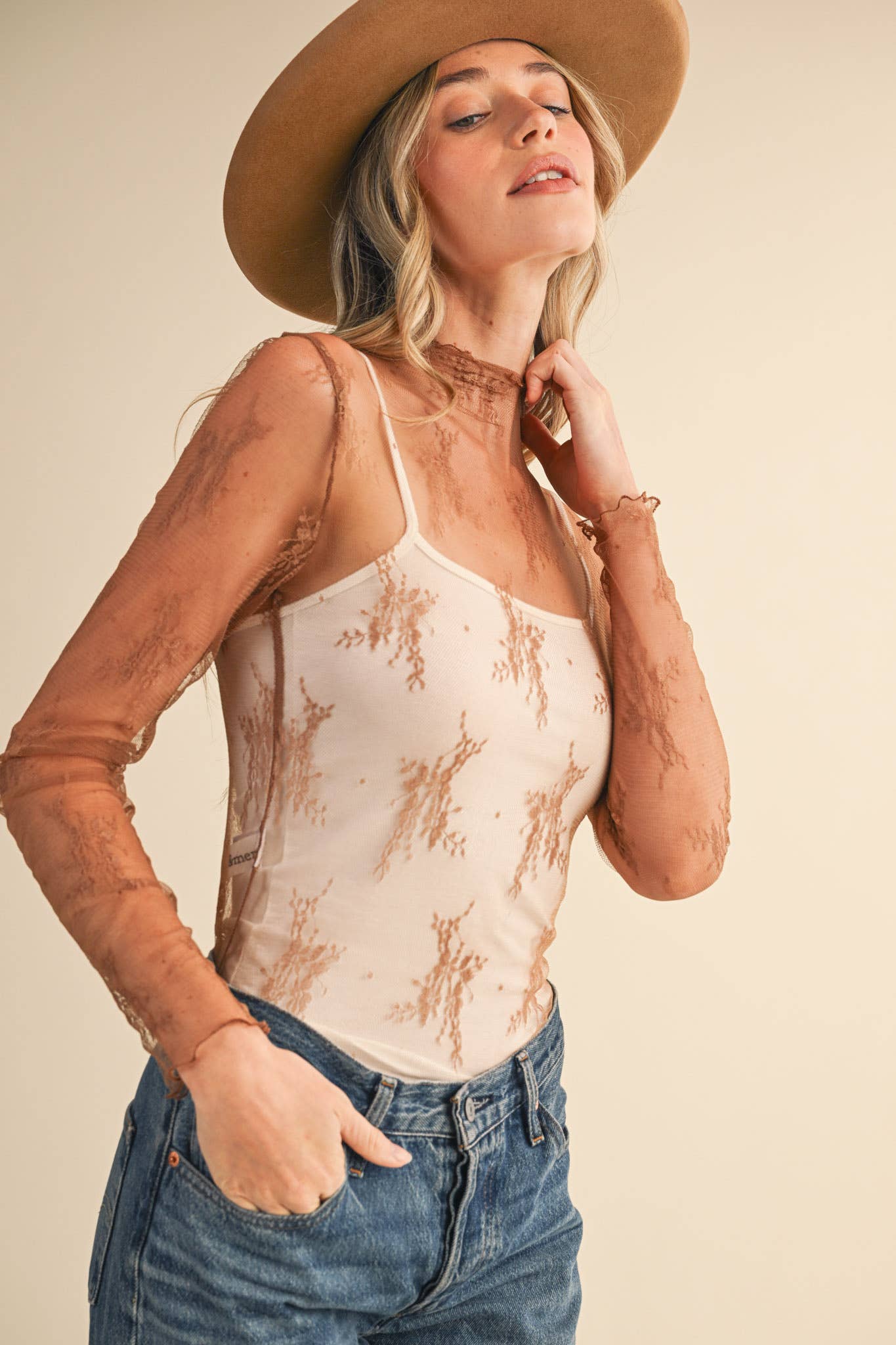 Amber Sheer Lace Long Sleeve Top