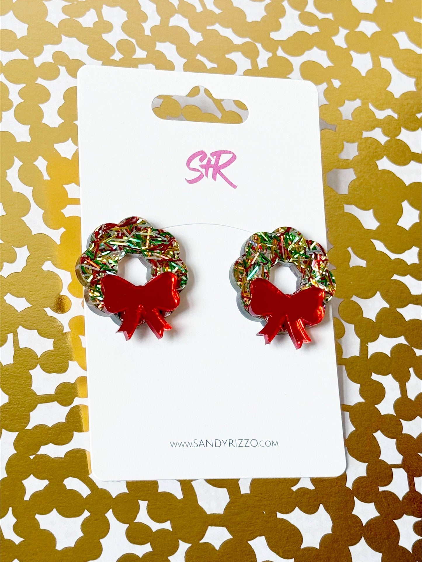 Tinsel Acrylic Wreath Stud Earring