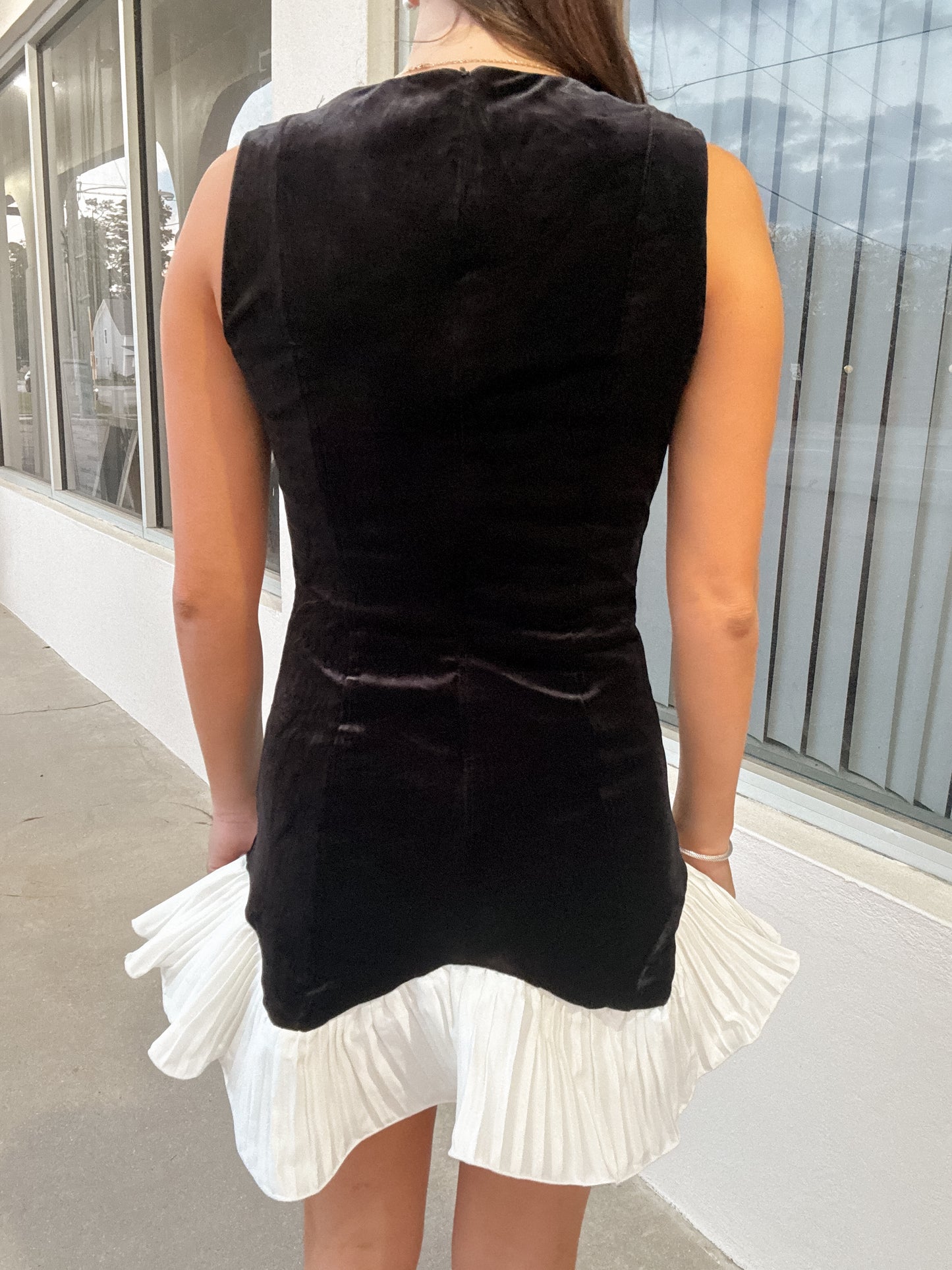 Black Velvet Dress with White Trim