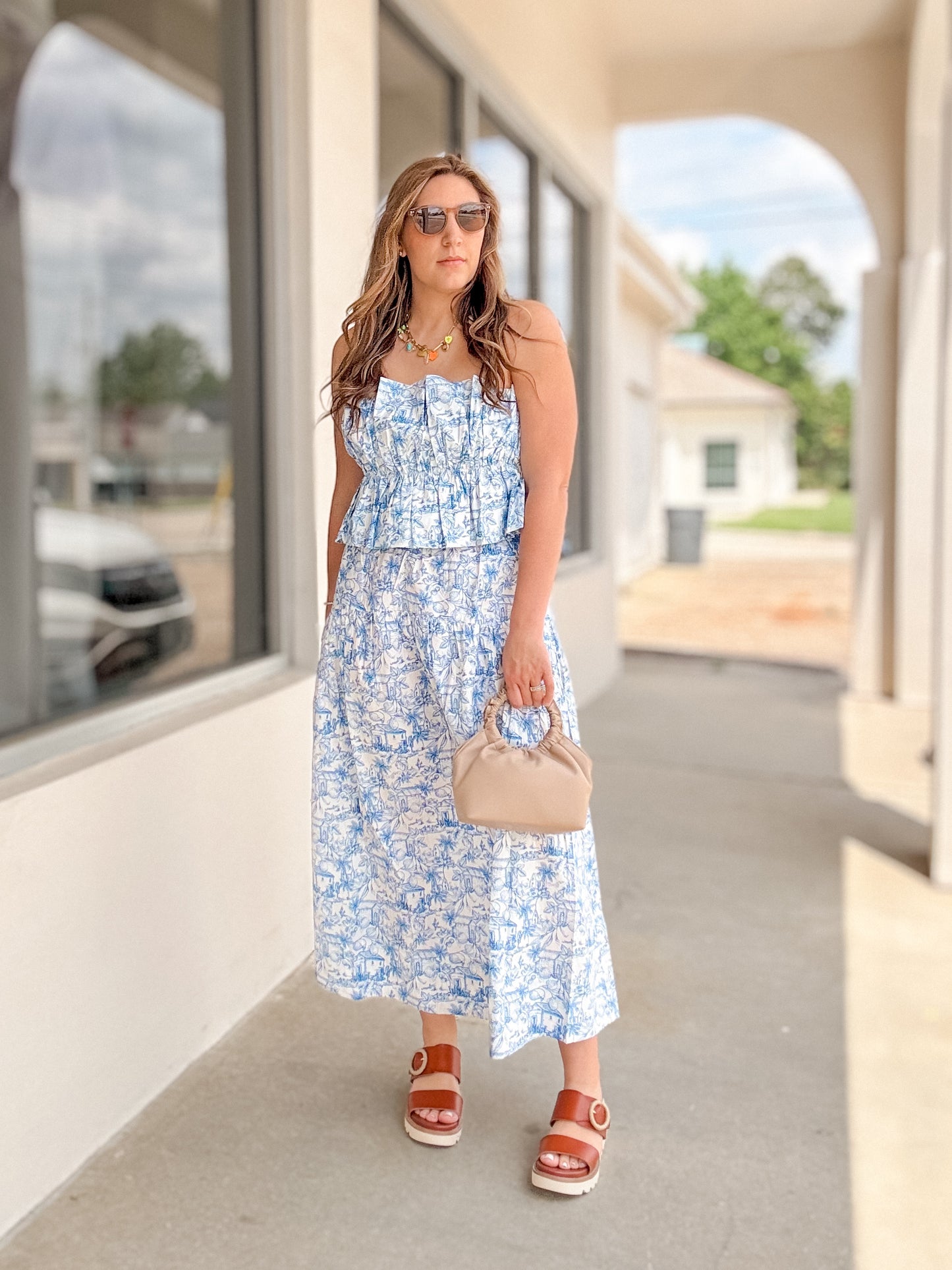 Summer in France Blue Pleated Set Top
