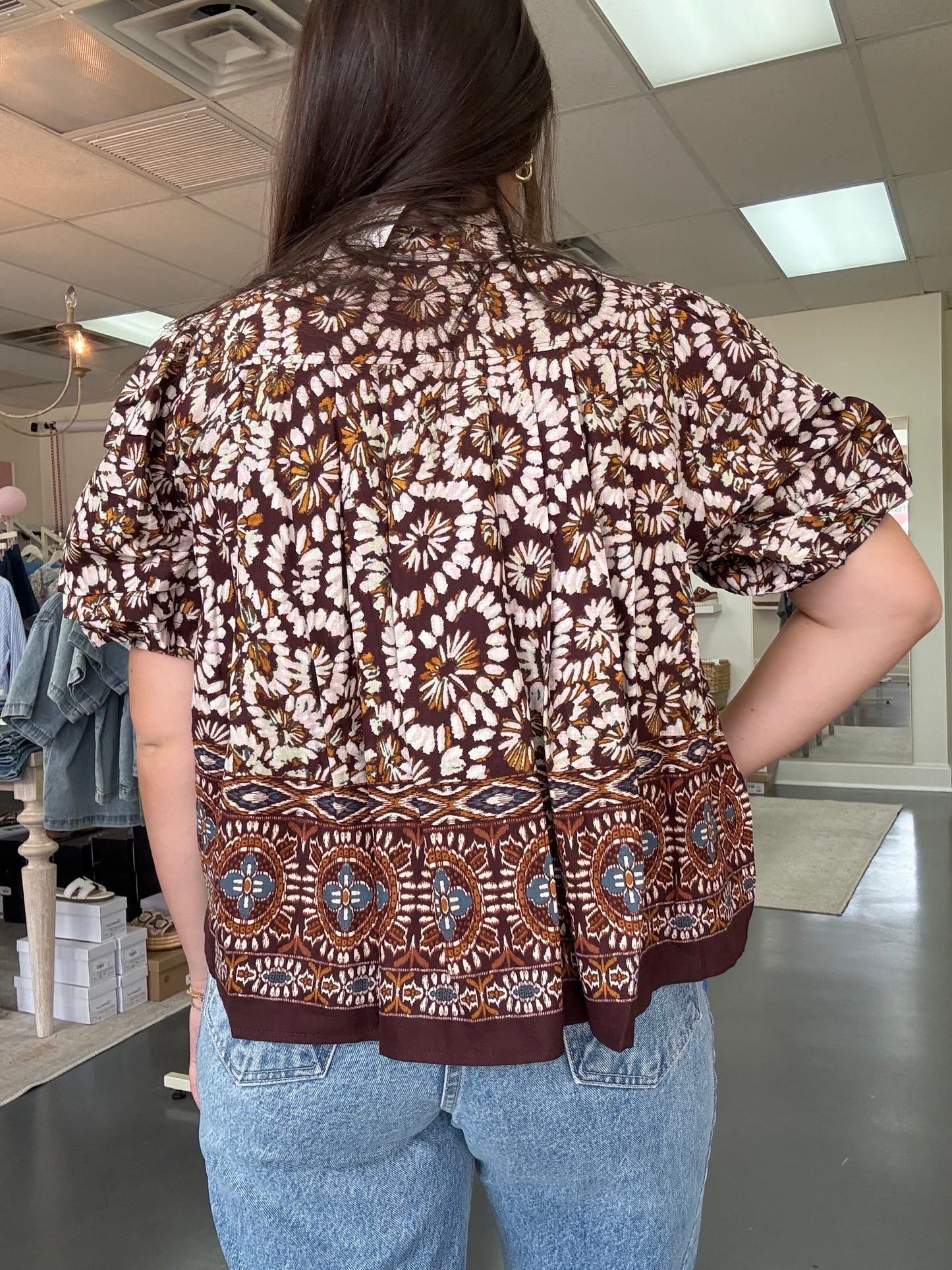 With The Wind Print Blouse