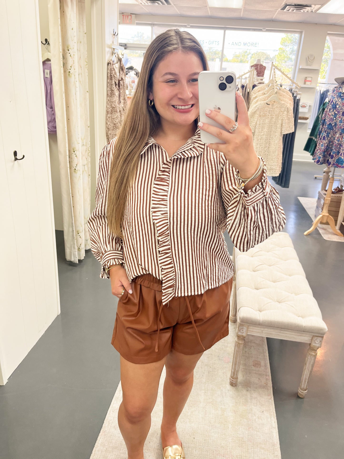 Pecan Stripe Detail Top