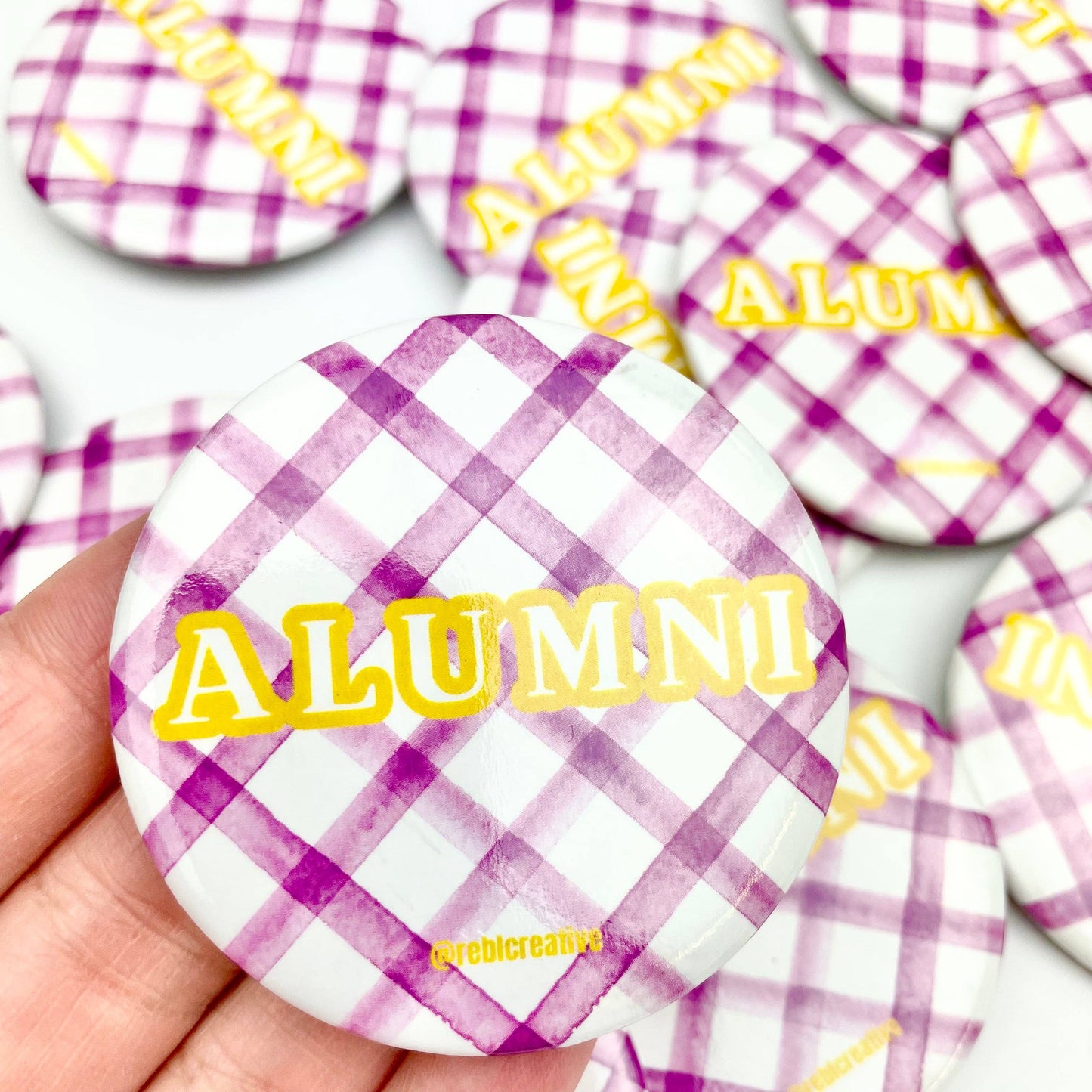 Alumni Gingham - Purple and Yellow - Game Day Button