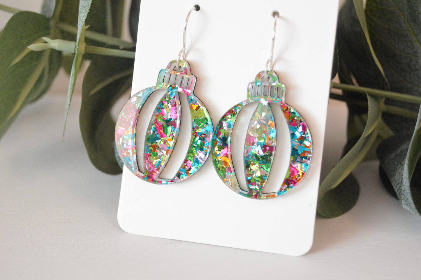 Bauble Christmas Ornament Confetti Earrings