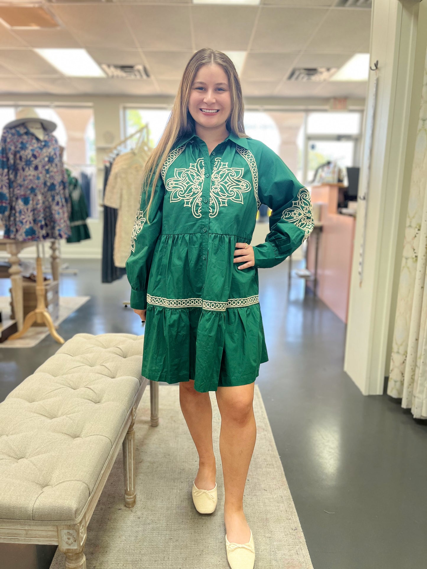 Emerald Embroidered Dress