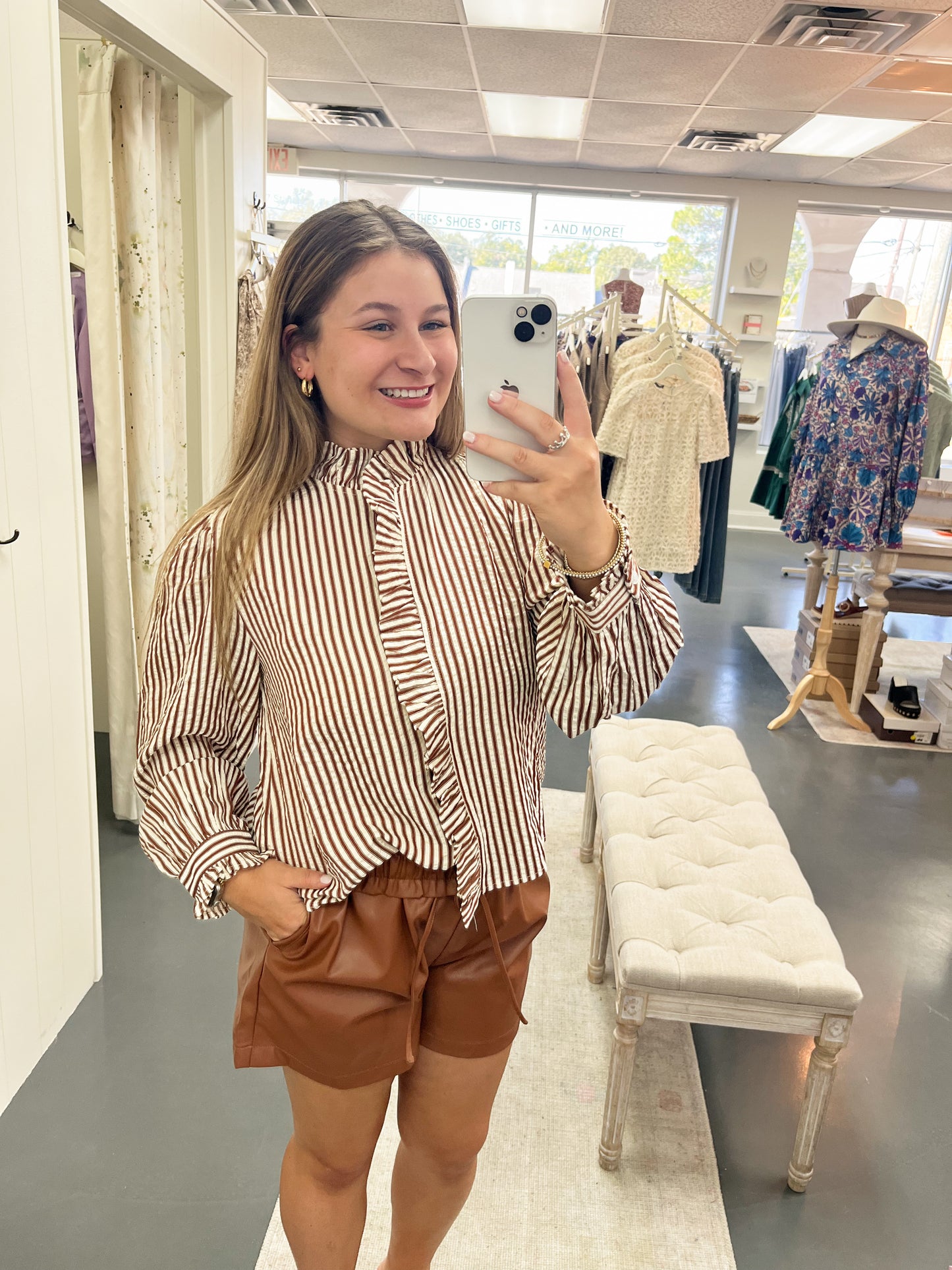 Pecan Stripe Detail Top