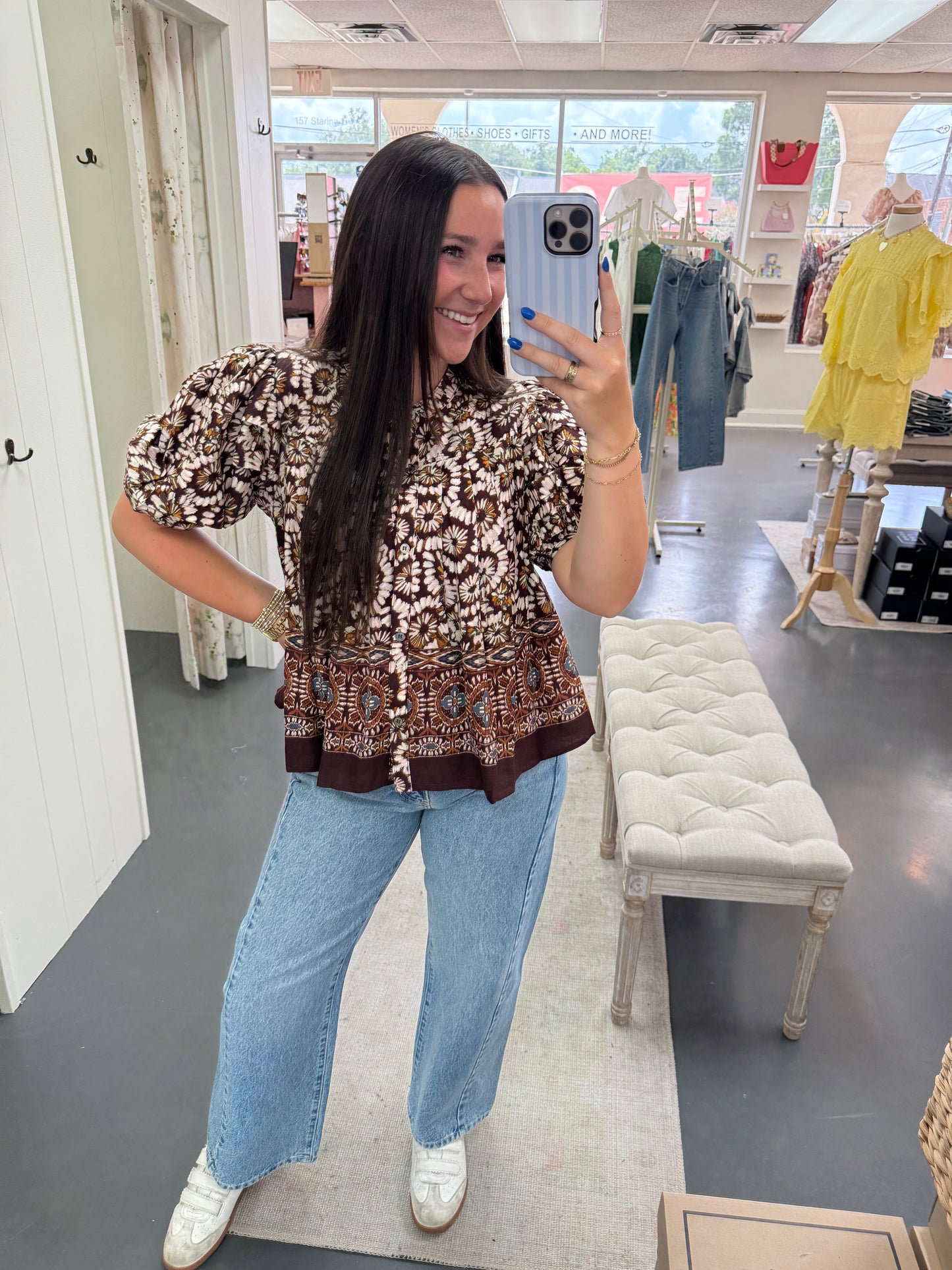 With The Wind Print Blouse