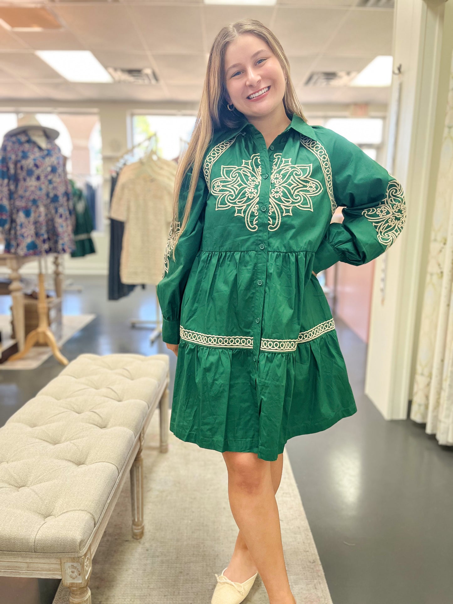 Emerald Embroidered Dress