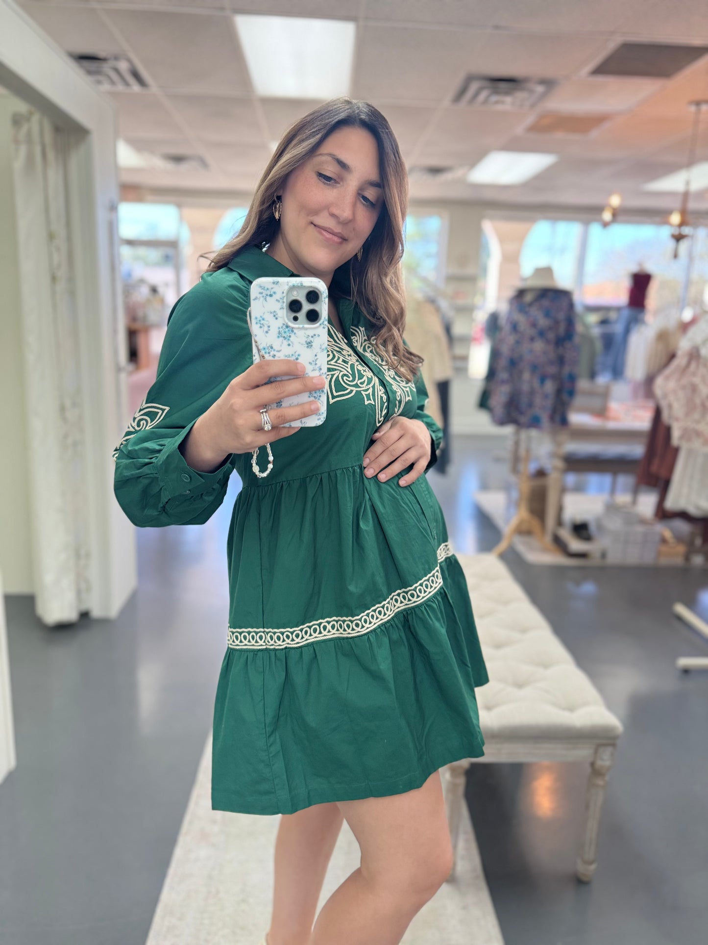 Emerald Embroidered Dress