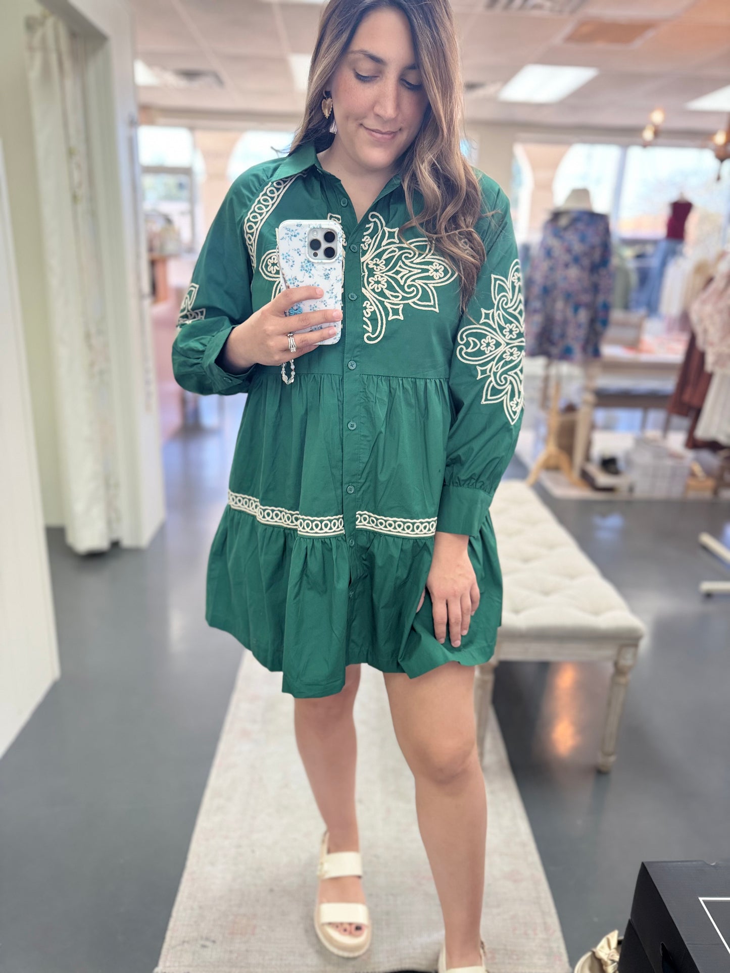 Emerald Embroidered Dress