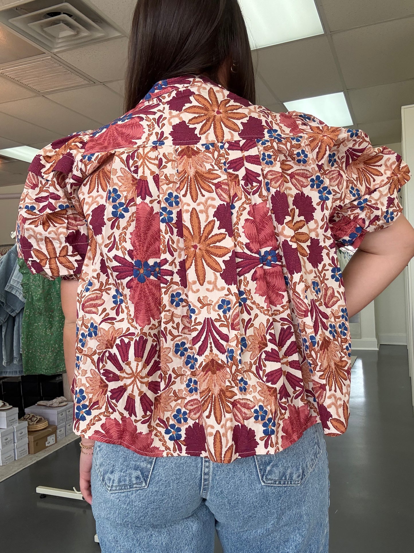 Rust Floral Balloon Button Down