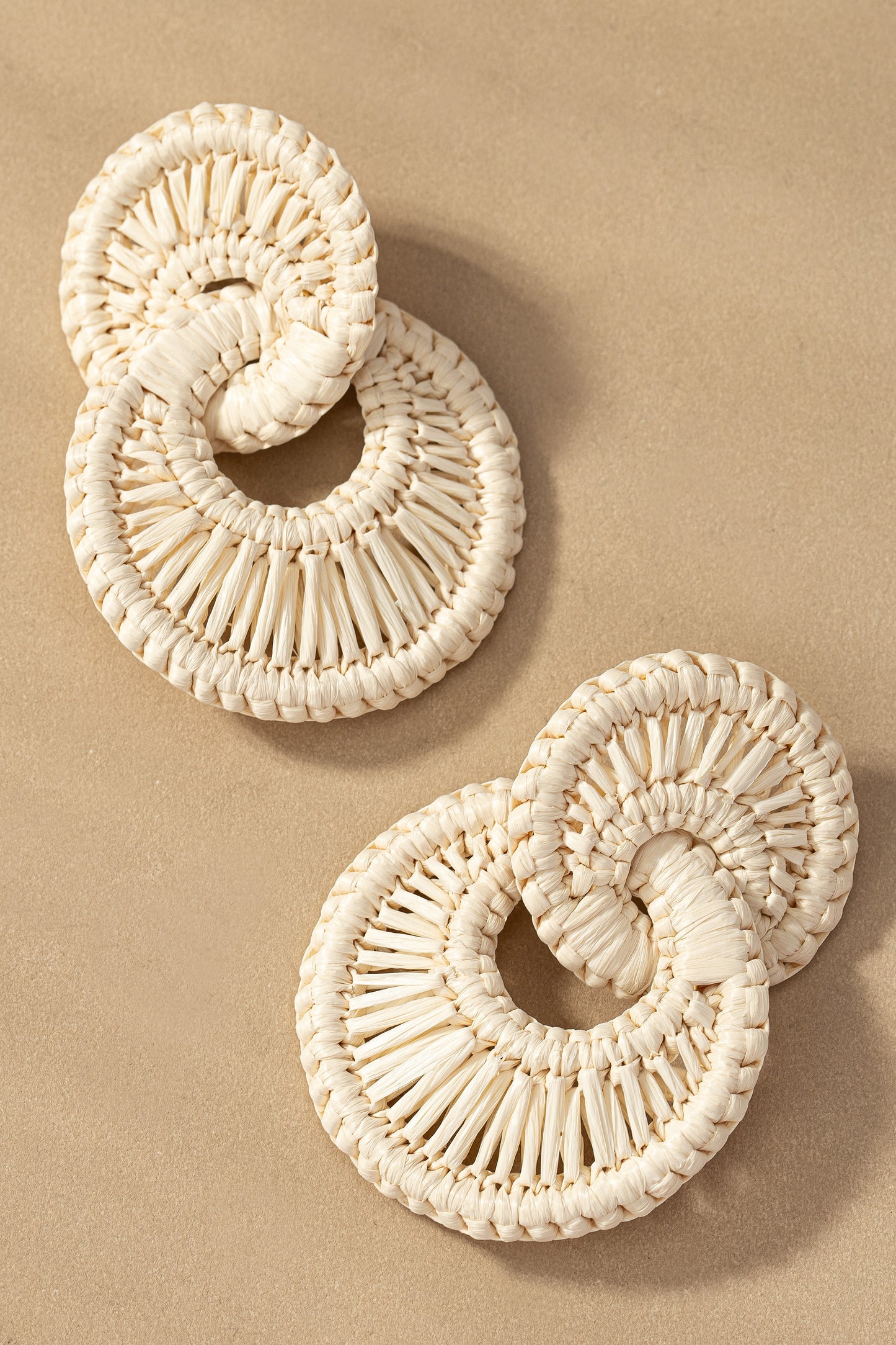 Woven Raffia Ivory Drop Earrings