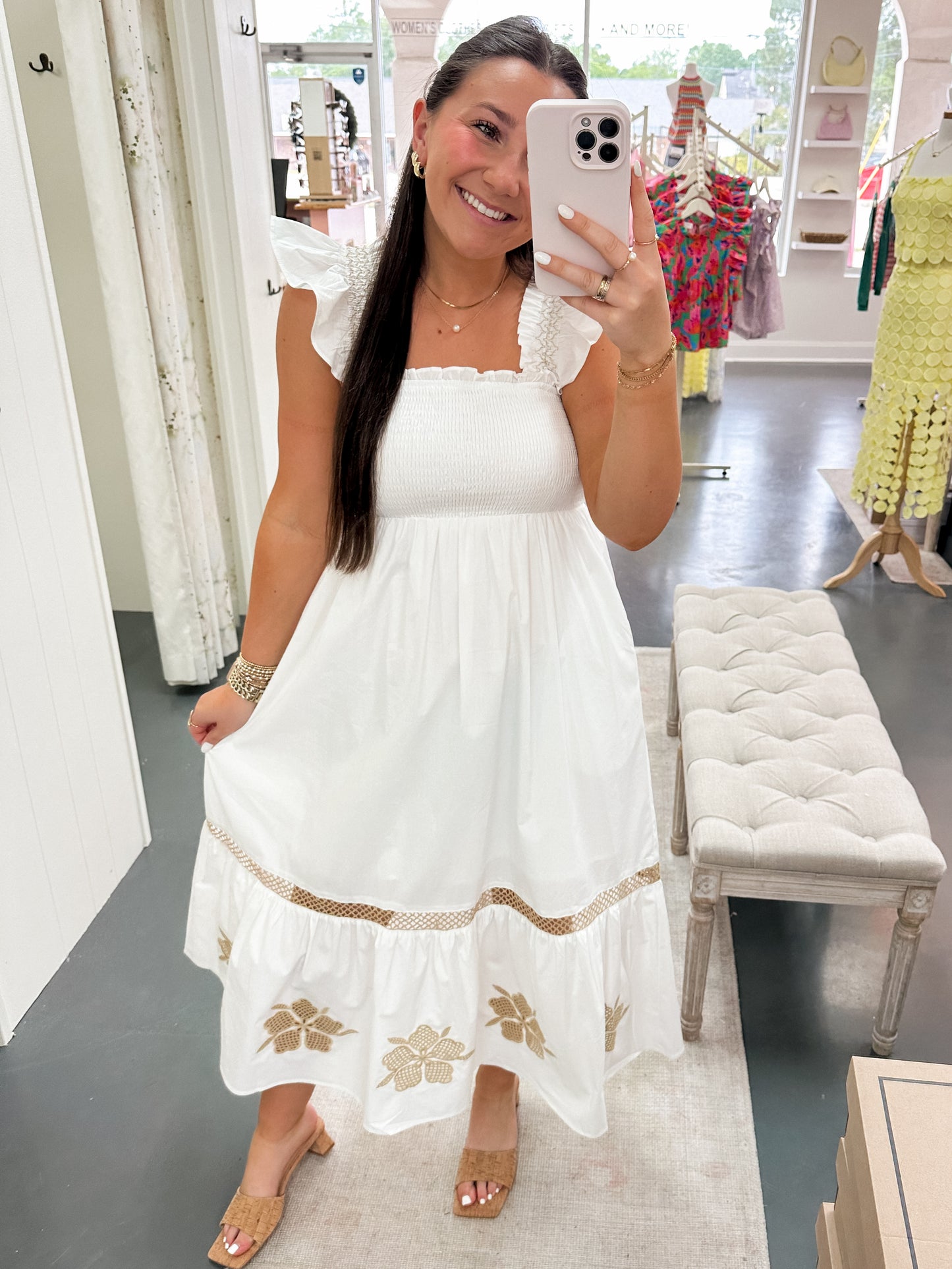 Summer Nights Embroidered White Maxi Dress