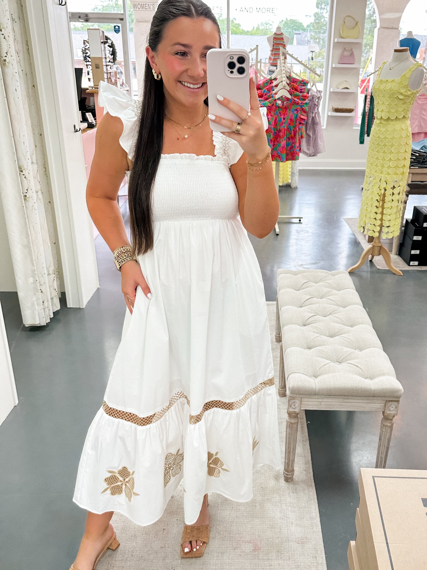 Summer Nights Embroidered White Maxi Dress