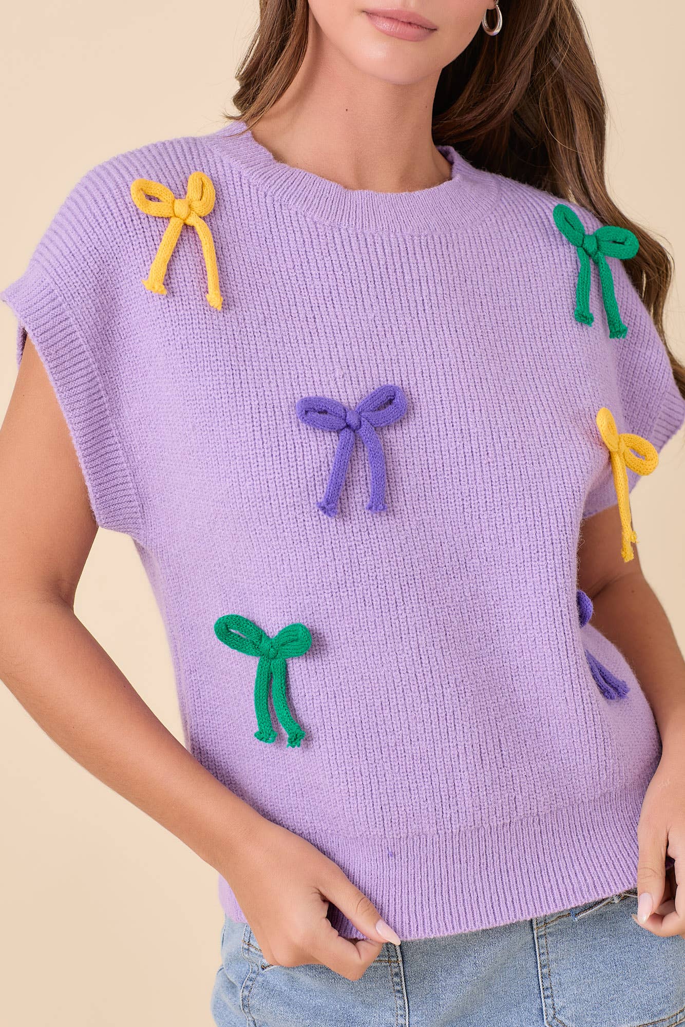 Mardi Gras Ribbon Bow Knit Top