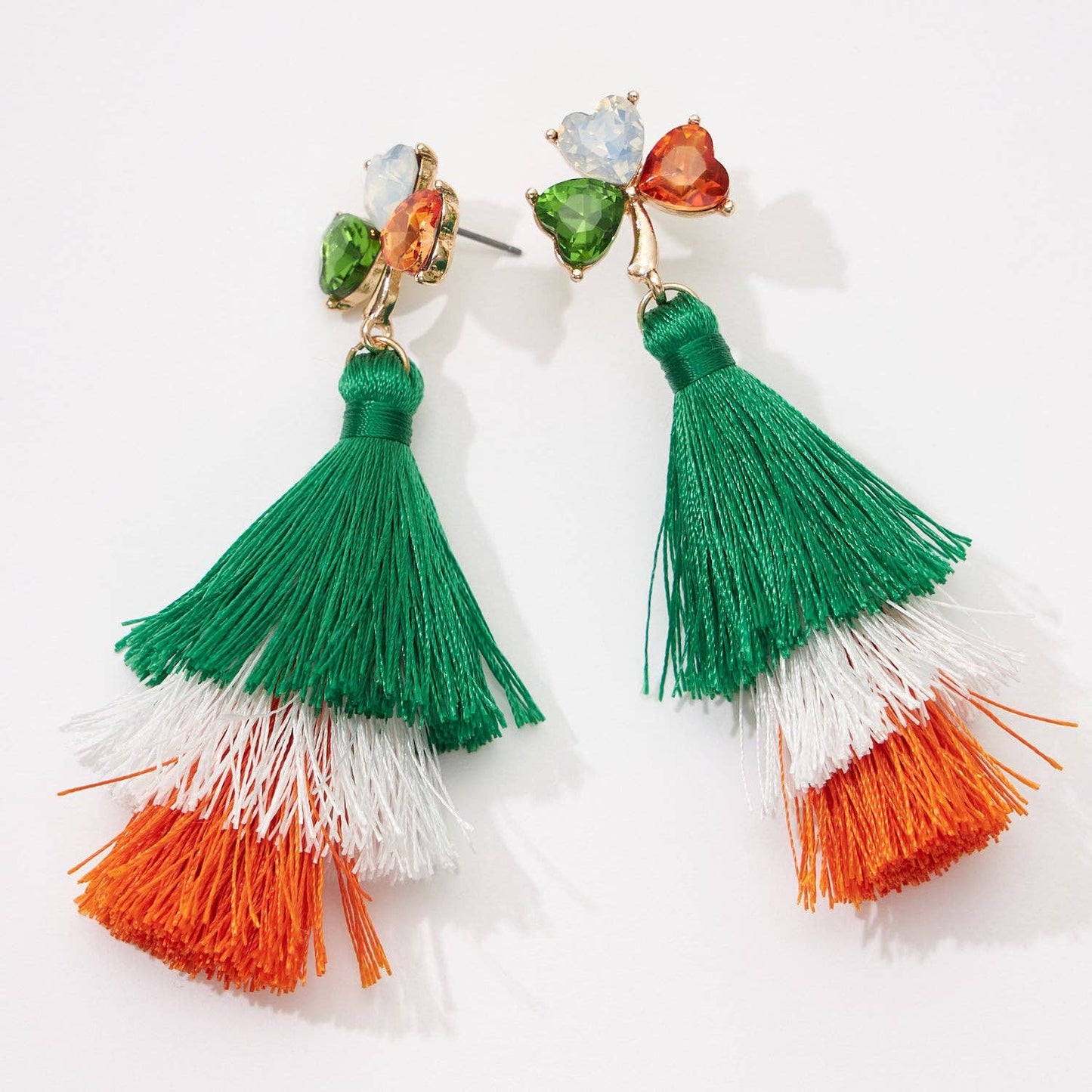 Three Leaf Clover with Tassel Earrings