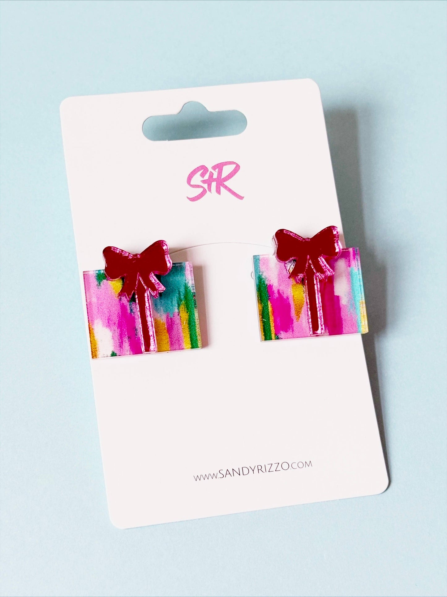 Color Play Acrylic Christmas Present Stud Earring