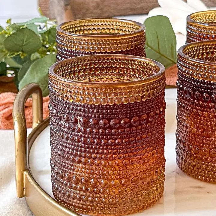 10oz Amber Beaded Glasses Set (6)