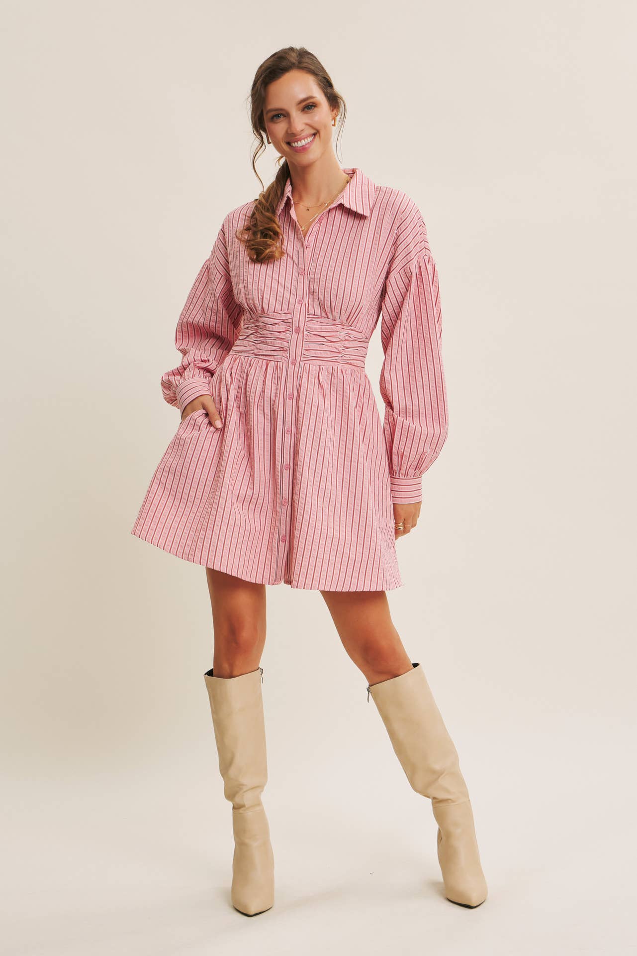 Cooler Days Strawberry Pink Stripe Dress
