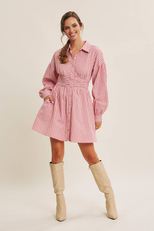Cooler Days Strawberry Pink Stripe Dress