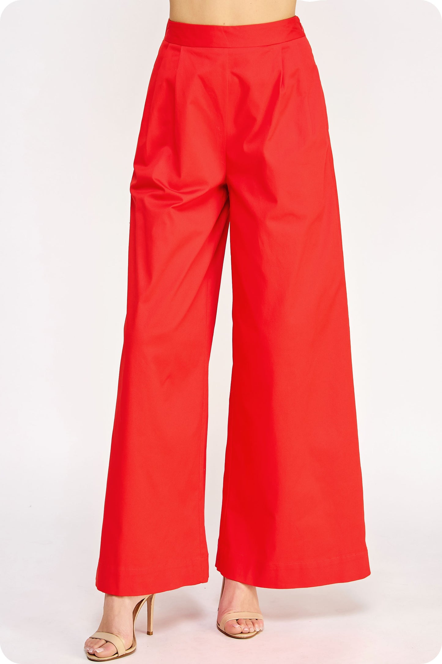 Cherry Red Pleat Detail Wide Leg Pants