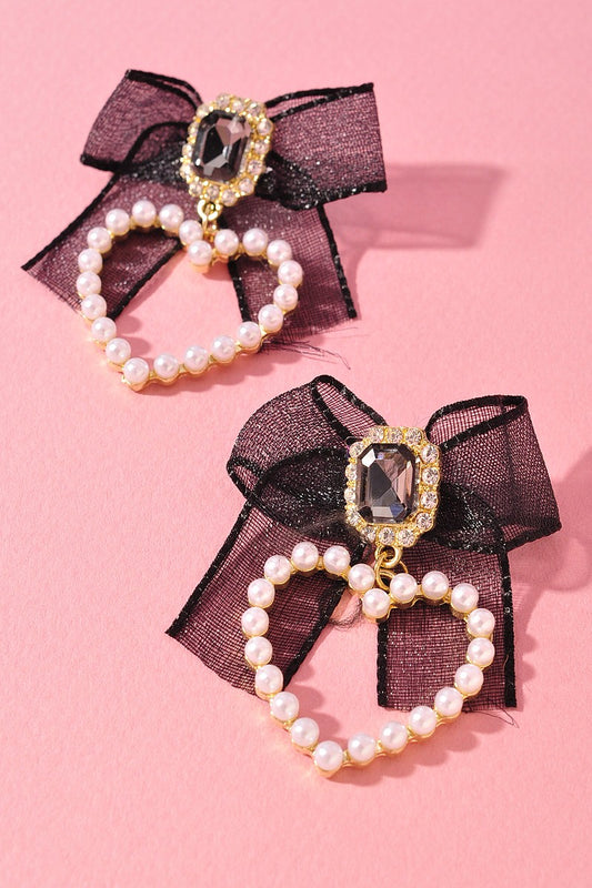 Hearts & Ribbon Pearl Earrings