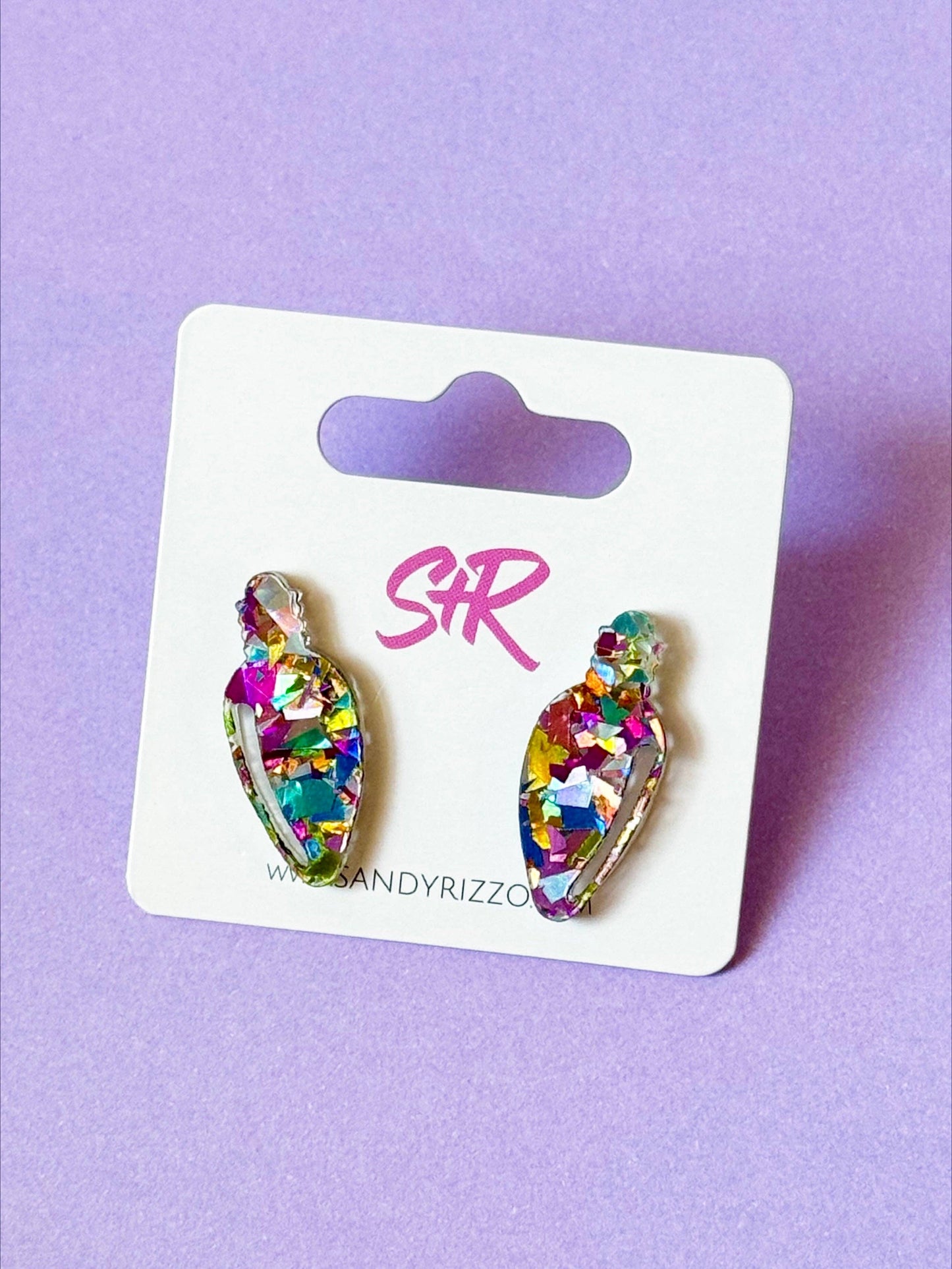 Pink Confetti Acrylic Lightbulb Stud Earring