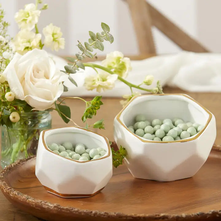 Gold Trim Ceramic Planter Bowl Set (2)