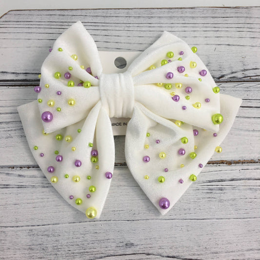 White Velvet Mardi Gras Bow