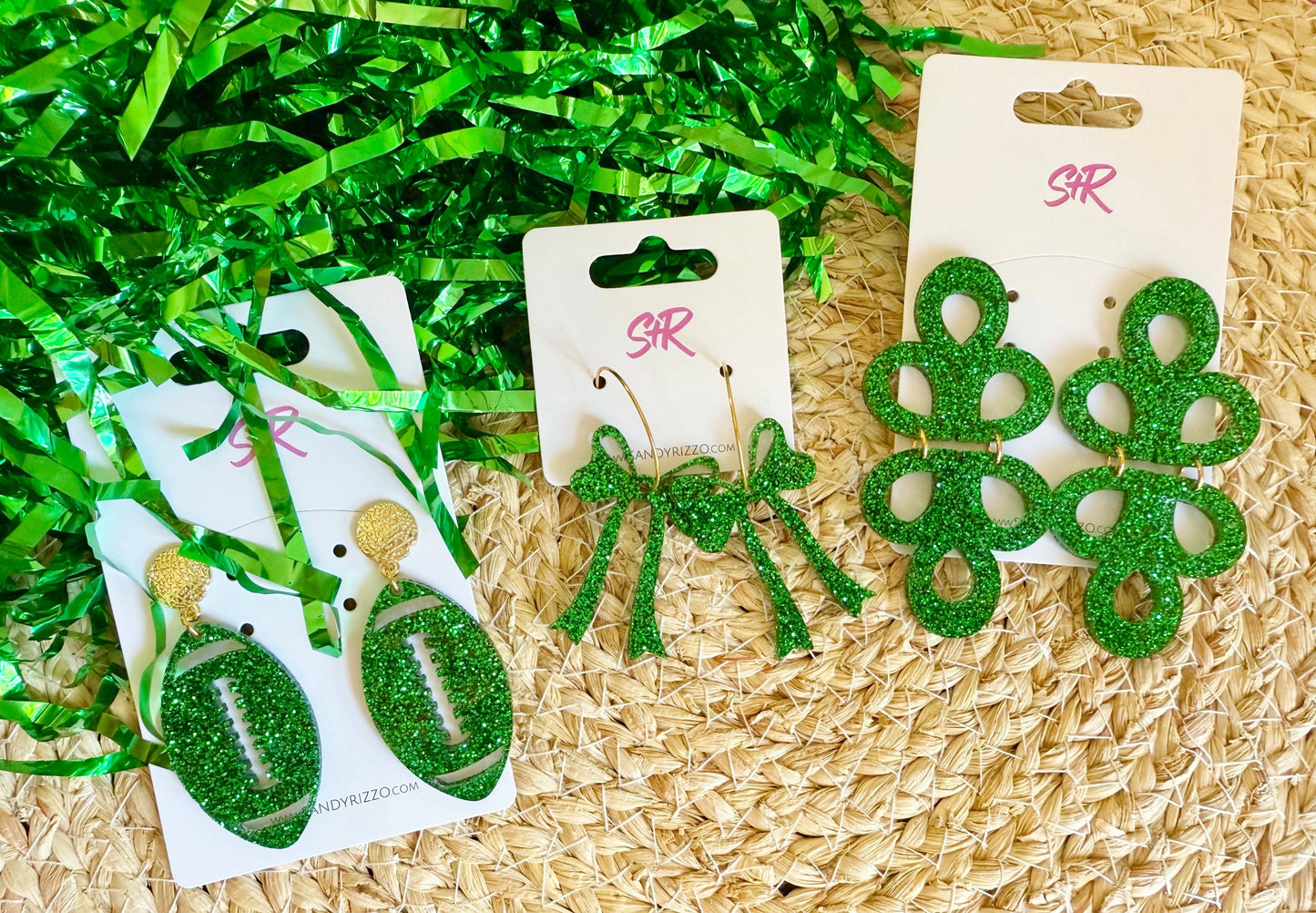 Green Glitter Acrylic Bow Earring on a Hoop