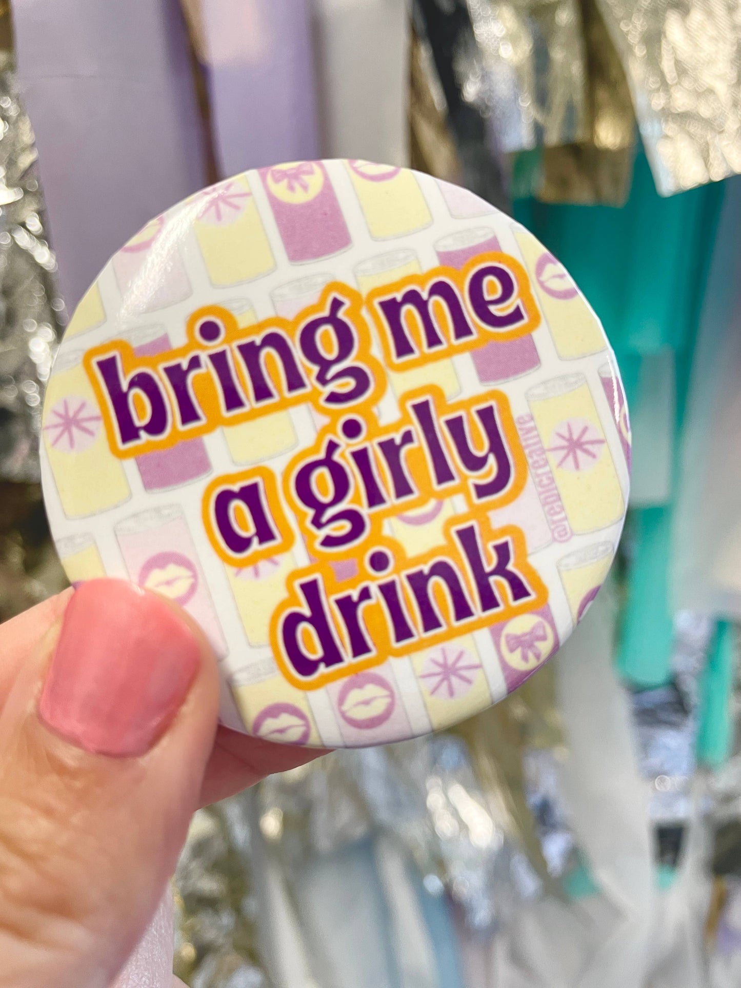 Girly Drink - Purple & Yellow - Game Day Button