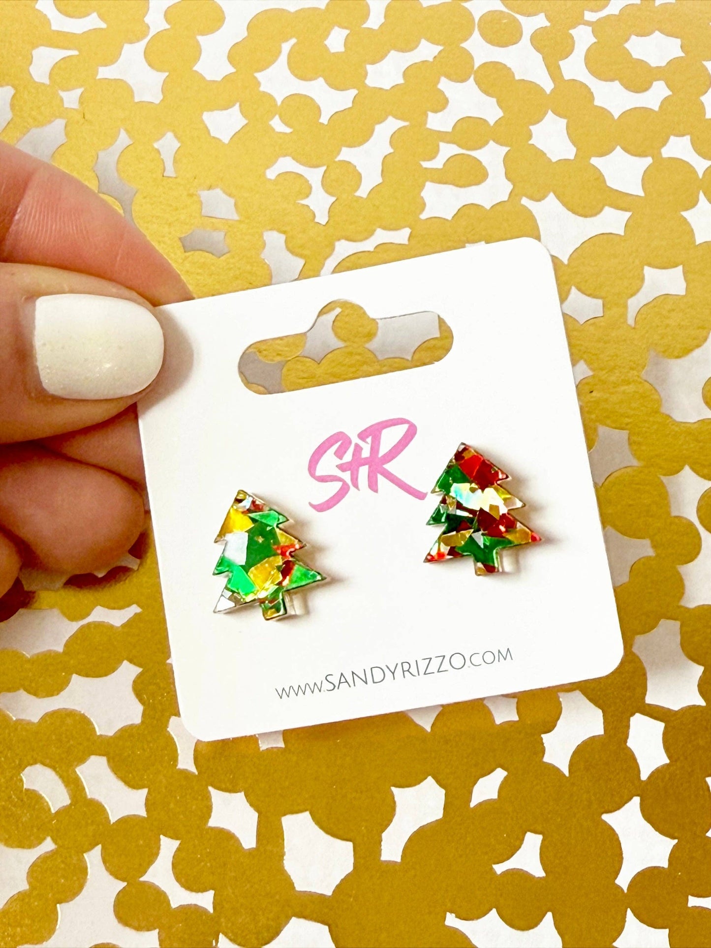 Traditional Confetti Acrylic Christmas Tree Stud Earring