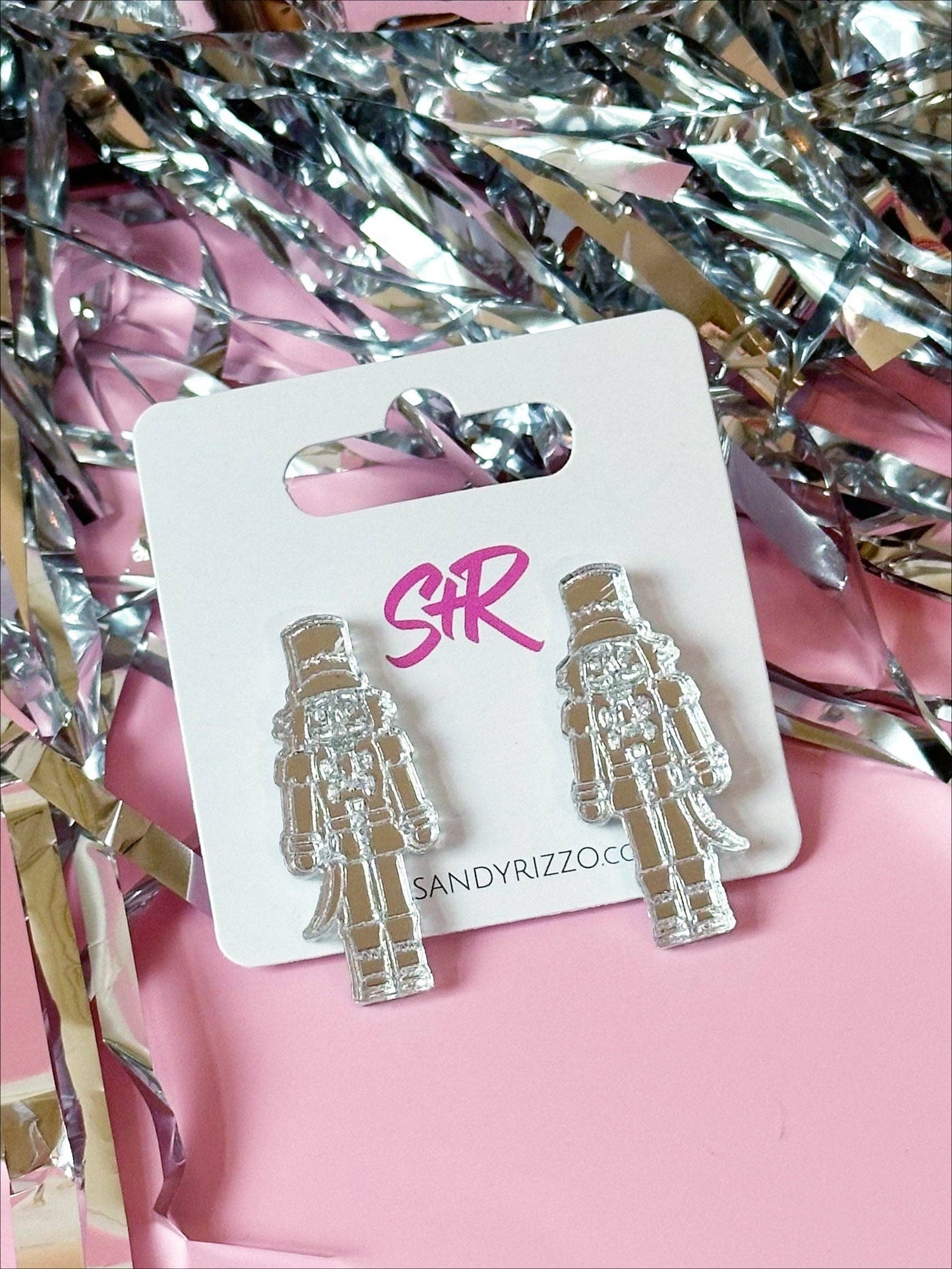 Silver Mirror Acrylic Nutcracker Stud Earring