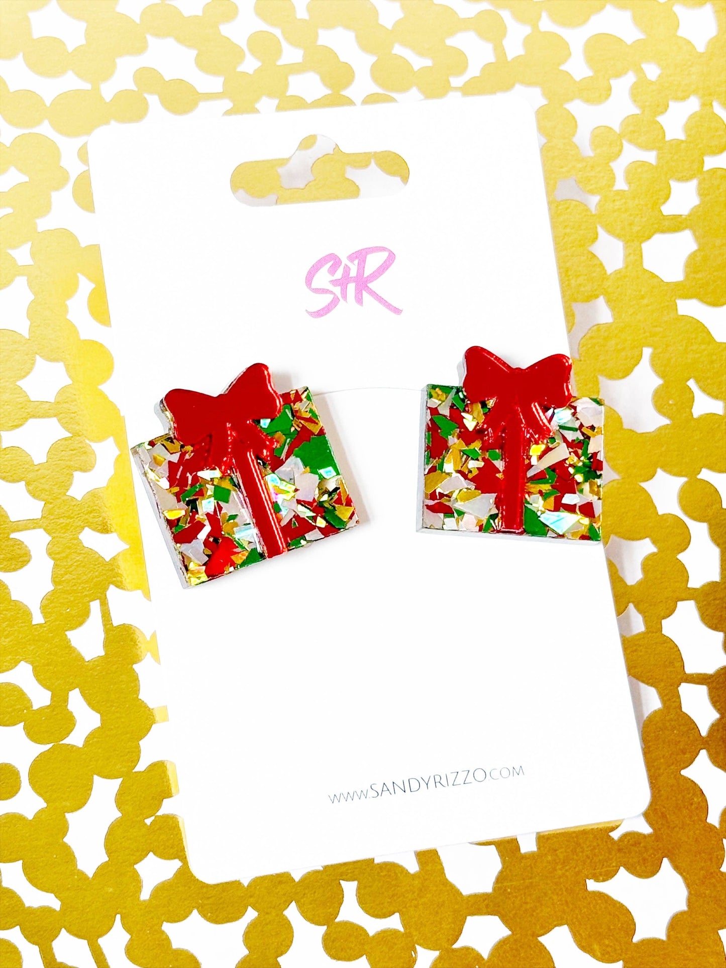 Traditional Confetti Acrylic Christmas Present Stud Earring