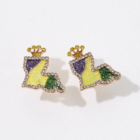 Mardi Gras Louisiana  Map Stud Earrings