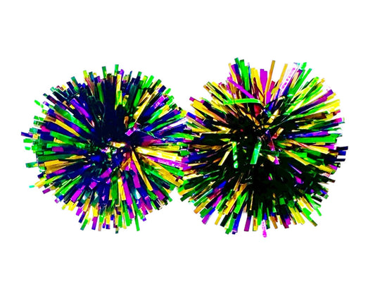 Purple, Green, and Gold Tinsel Mardi Gras Party Pom Stud