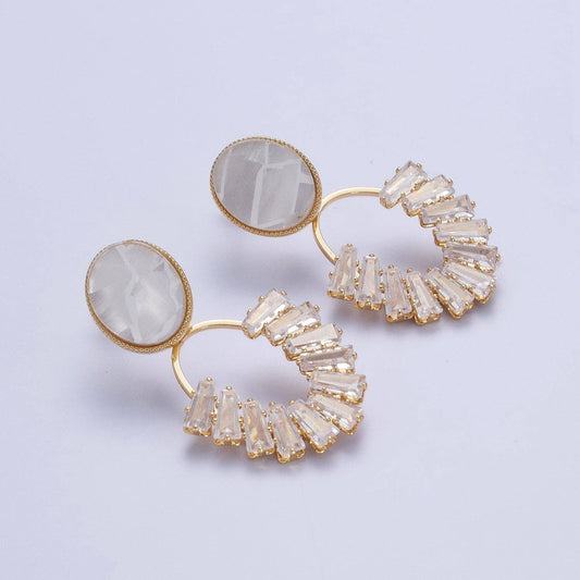 White Oval Drop Gold Stud Earrings