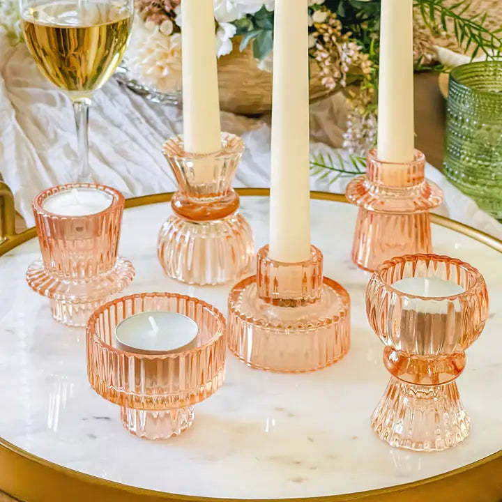 Rose Gold Candle Holders Set (6)