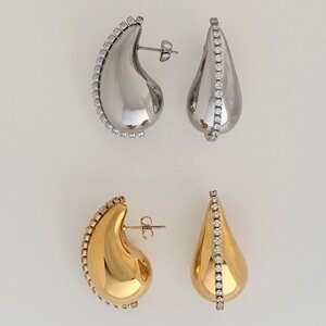 Studded Teardrop Gold Earrings